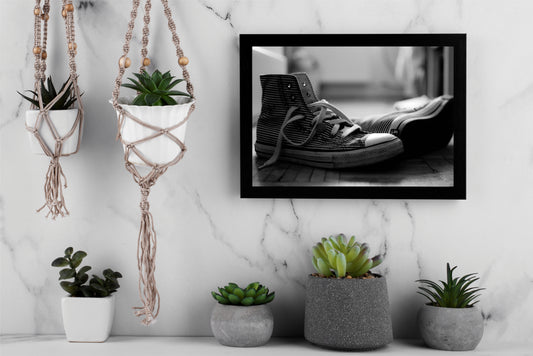 “Monochrome Moments – The Silent Sneakers” 🖤👟✨