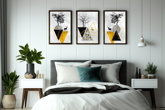 Golden Geometric Deer Wall Frame Set – Luxury Nature-Inspired Modern Decor 🦌✨