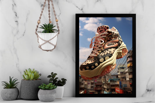 “Sky Safari – Wild Print Sneaker Art Frame” 🐾👟☁️