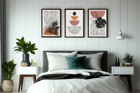 Modern Boho Geometric Wall Frame Set – Minimal Abstract Botanical Art 🪴🖤