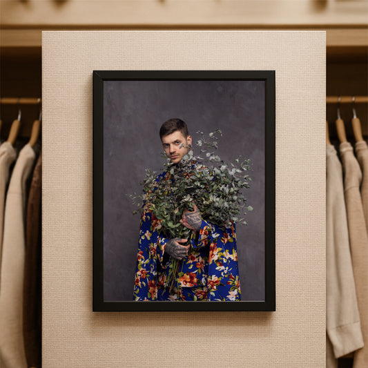 “Bloom Keeper – Floral Cloak Portrait Art Frame” 🌿🎨✨