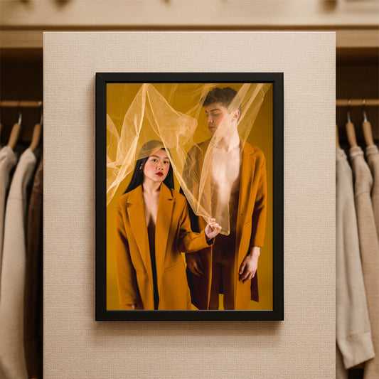 “Golden Veil – Modern Conceptual Portrait Art Frame” ✨🟡🎭