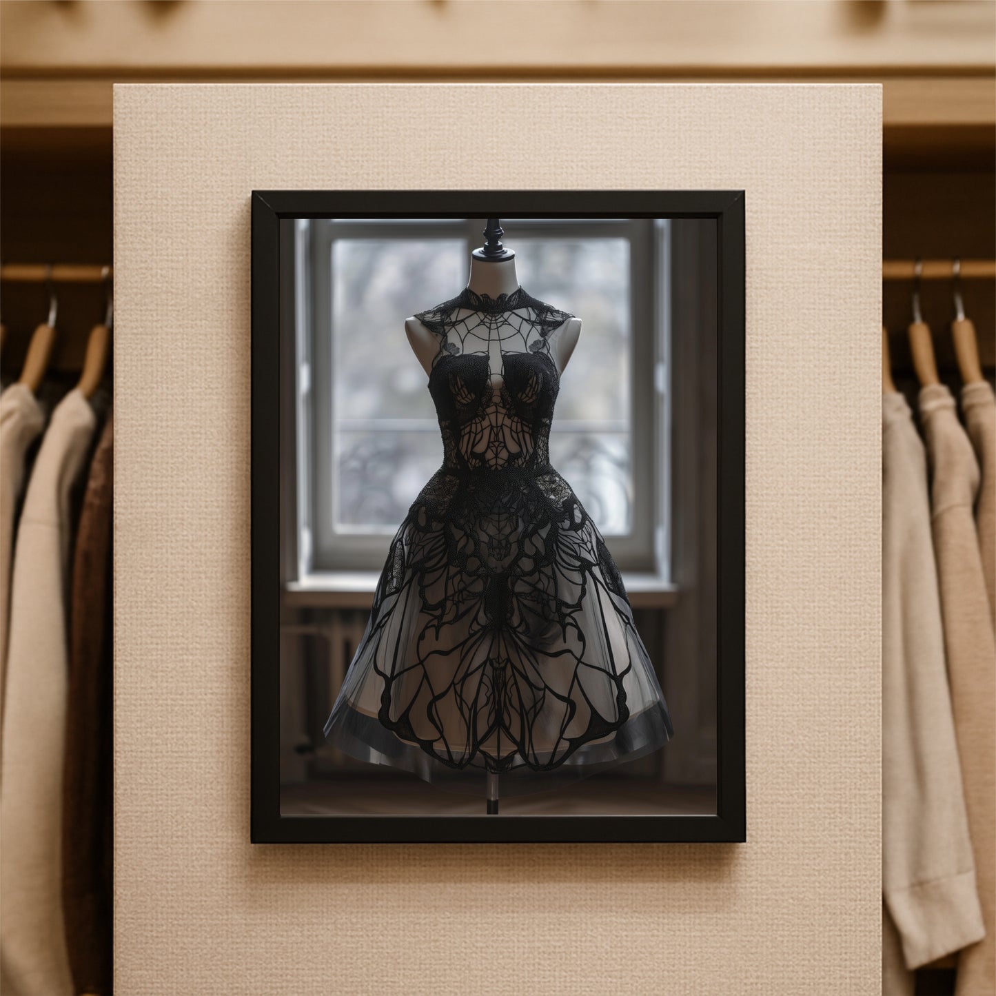 “Midnight Lace – Couture Silhouette Art Frame” 🖤✨👗