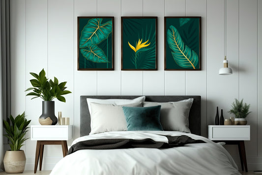 Tropical Jungle Leaf Wall Frame Set – Modern Botanical Home Décor 🌴💛
