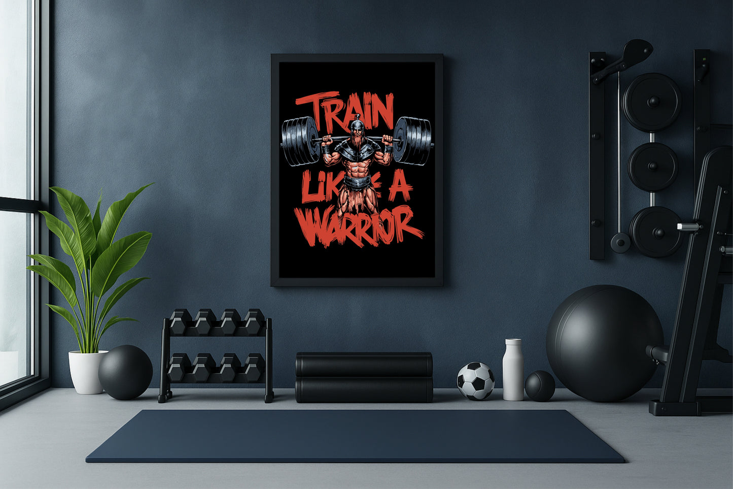 “TRAIN LIKE A WARRIOR – Hardcore Gym Motivation Art Frame” ⚔️🏋️