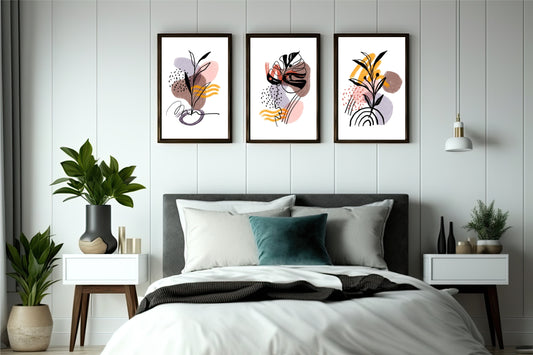 Abstract Botanical Line Art Wall Frame Set – Modern Minimal Aesthetic Decor 🌸✨