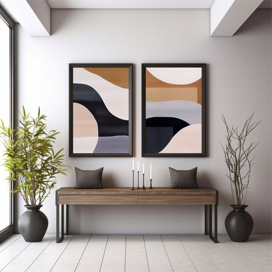 Modern Abstract Neutral Wall Art Set | Black Beige & Gray Decor