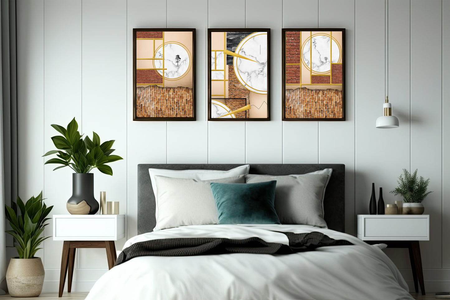Golden Geometry Wall Art Photo Frame – Luxe Architectural Trio Art Frame