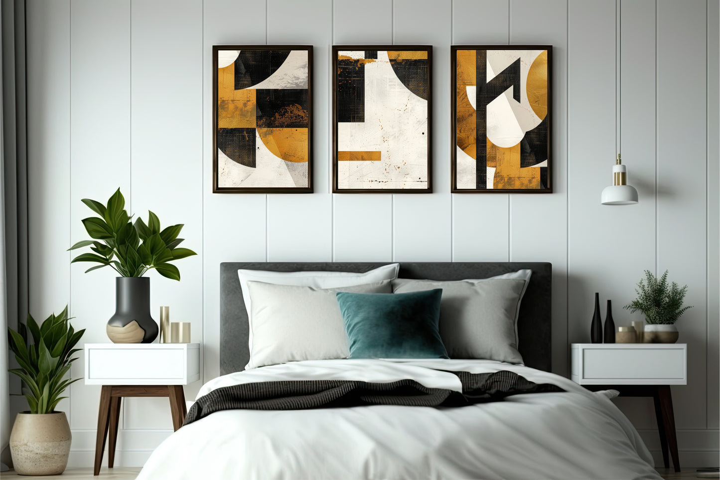 Golden Contrast β Modern Abstract Trio Art Frame π¨β¨