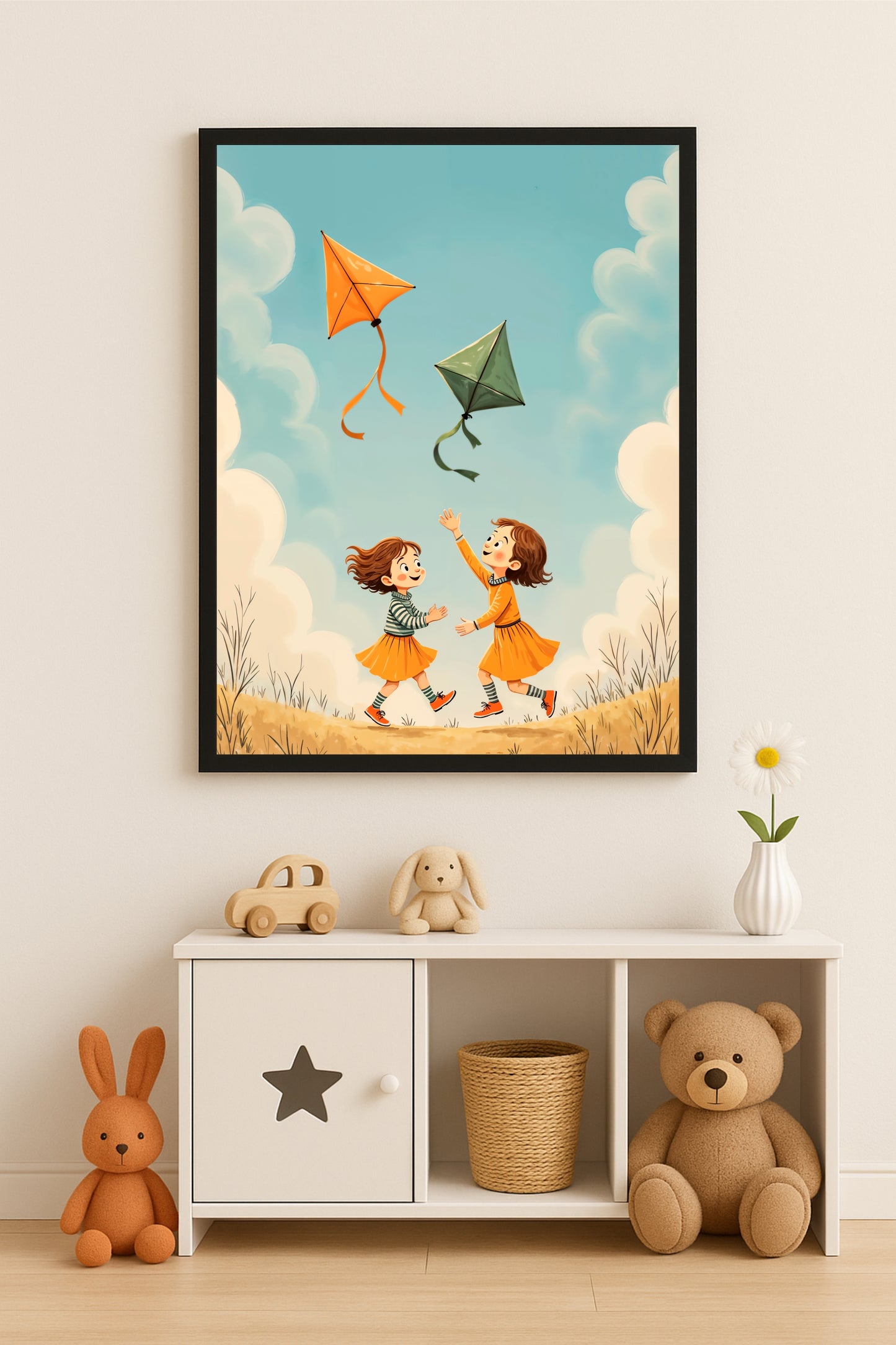 Sky of Smiles Wall Art Photo Frame – Childhood Kite Play Art Frame