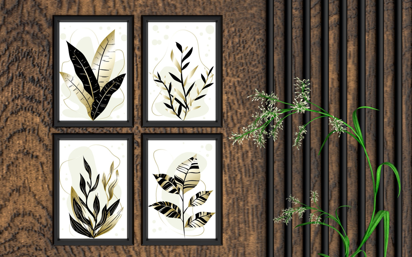 Golden Botanical Harmony Wall Frame Set β Luxe Nature Elegance πΏβ¨