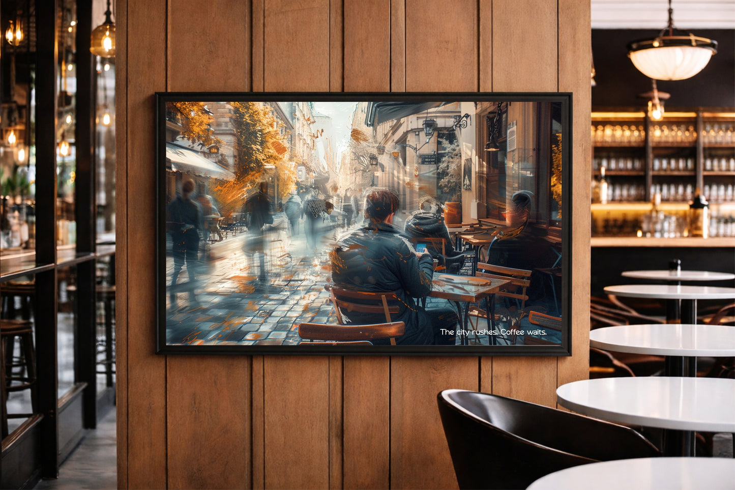 When the Streets Blur, Coffee Remains – Urban Café Wall Art ☕🌆