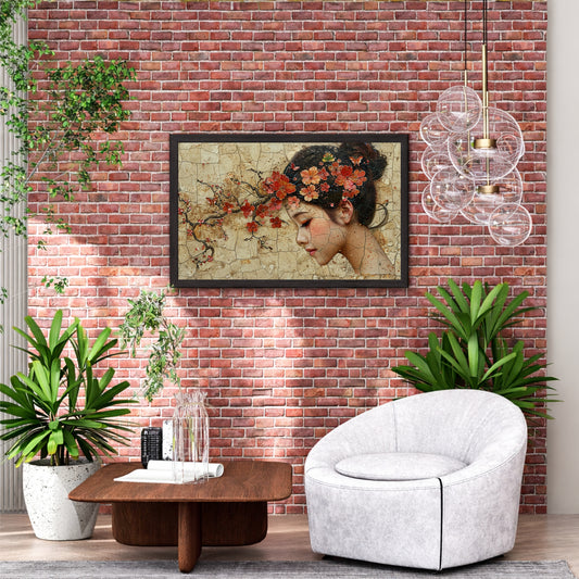 Vintage Floral Woman Wall Art | Antique Botanical Portrait Artwork