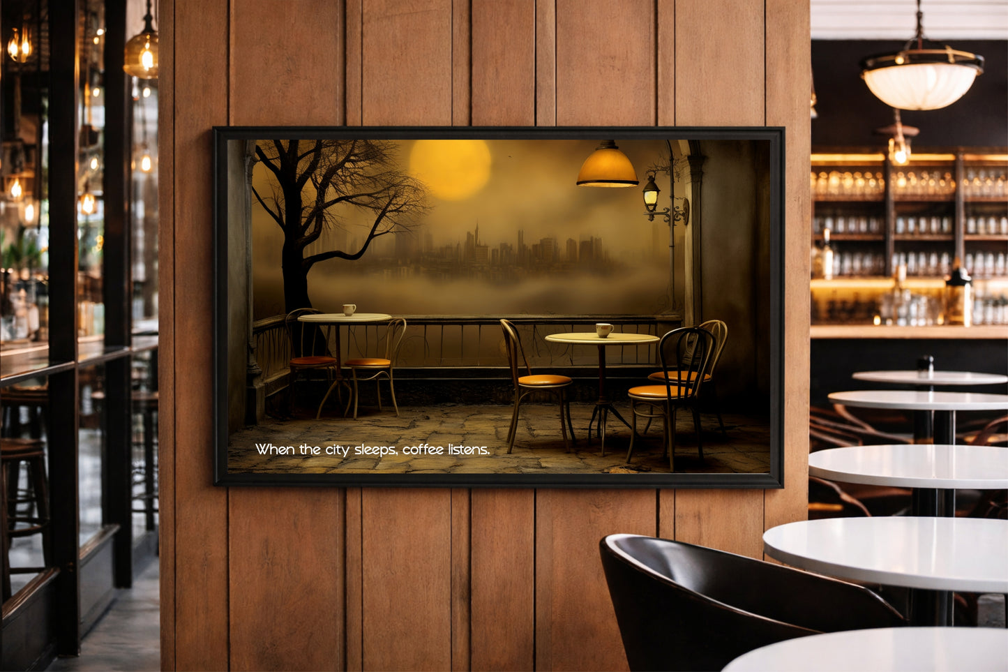 When the City Sleeps, Coffee Listens – Midnight Café Wall Art ☕🌙