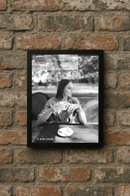 A Quiet Pause – Reflective Café Wall Art ☕🖤
