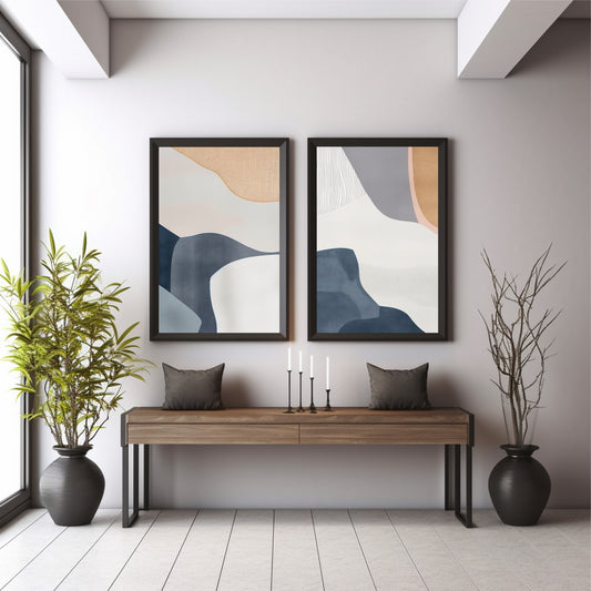 Abstract Blue Beige Wall Art Set | Modern Neutral Minimalist Decor