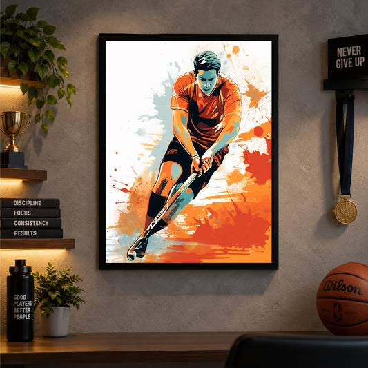 Hockey Wall Art – Dynamic Hockey Player Poster, Modern Sports Artwork, Inspirational Framed Wall Décor for Gym, Bedroom, Sports Room & Hockey Lovers