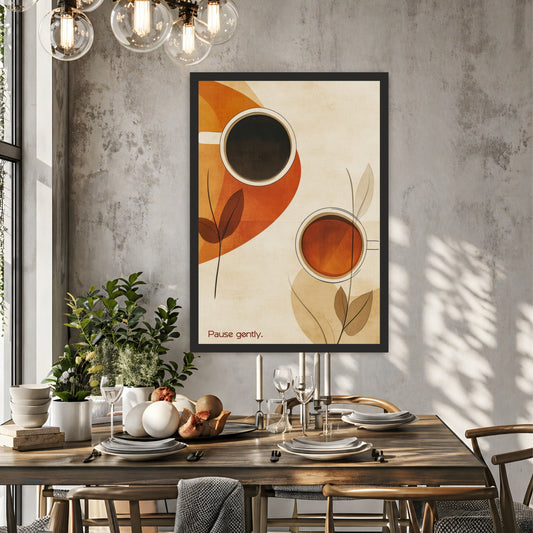 Pause Gently Wall Art | Minimalist Coffee Canvas Print | Modern Kitchen & Café Decor