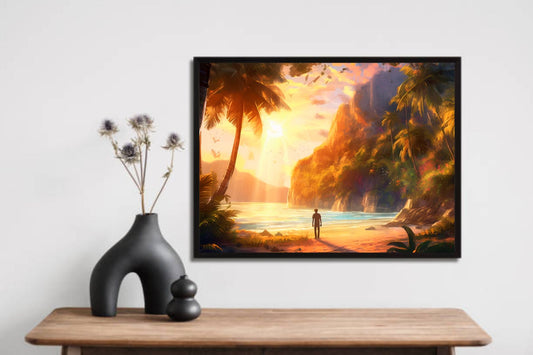 Alone Boy at Sunset β Serene Nature Wall Frame