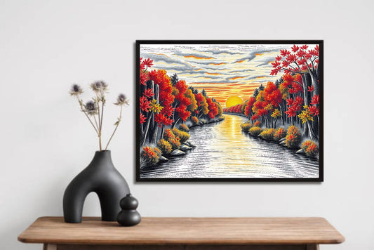 Hills River Sunset Wall Frame β A Breathtaking Blend of Natureβs Beauty