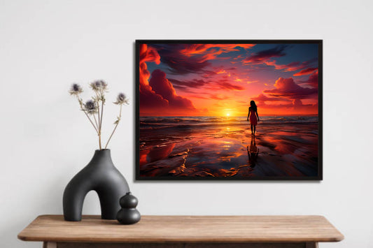 Alone Girl on Beach Nature Wall Frame β A Soulful Escape