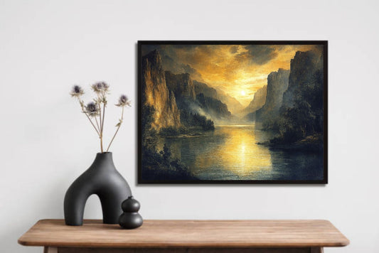 Hills River Sunset Wall Frame β A Breathtaking Blend of Natureβs Beauty