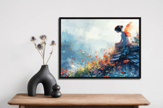 Cute Angel in Mountain Wall Frame β A Heavenly Touch of Serenity