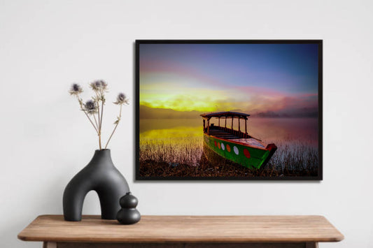 Boat in Lake Nature Wall Frame β A Serene Escape to Tranquility