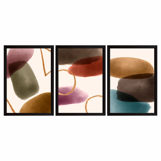 Abstract Watercolor Wall Art Set of 3 – Modern Minimalist Geometric Abstract Prints for Living Room Bedroom Decor