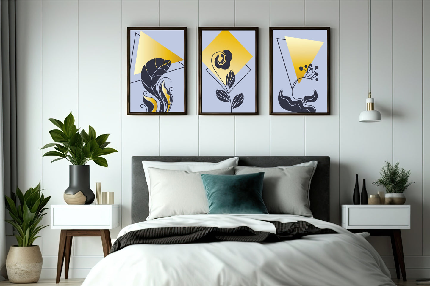 Golden Noir Abstract Wall Frame Set – Luxe Minimal Botanical Art 🖤🌿