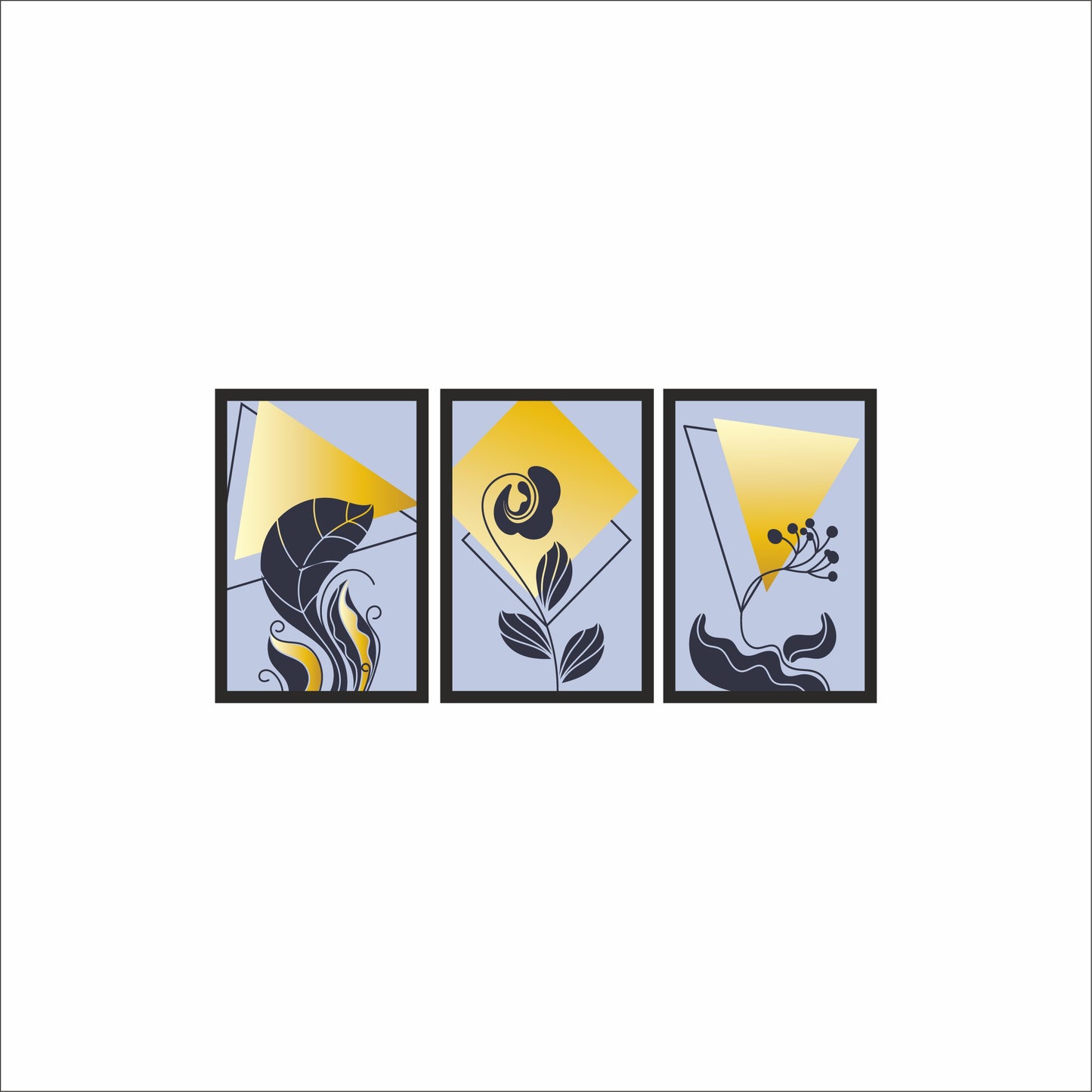 Golden Noir Abstract Wall Frame Set – Luxe Minimal Botanical Art 🖤🌿