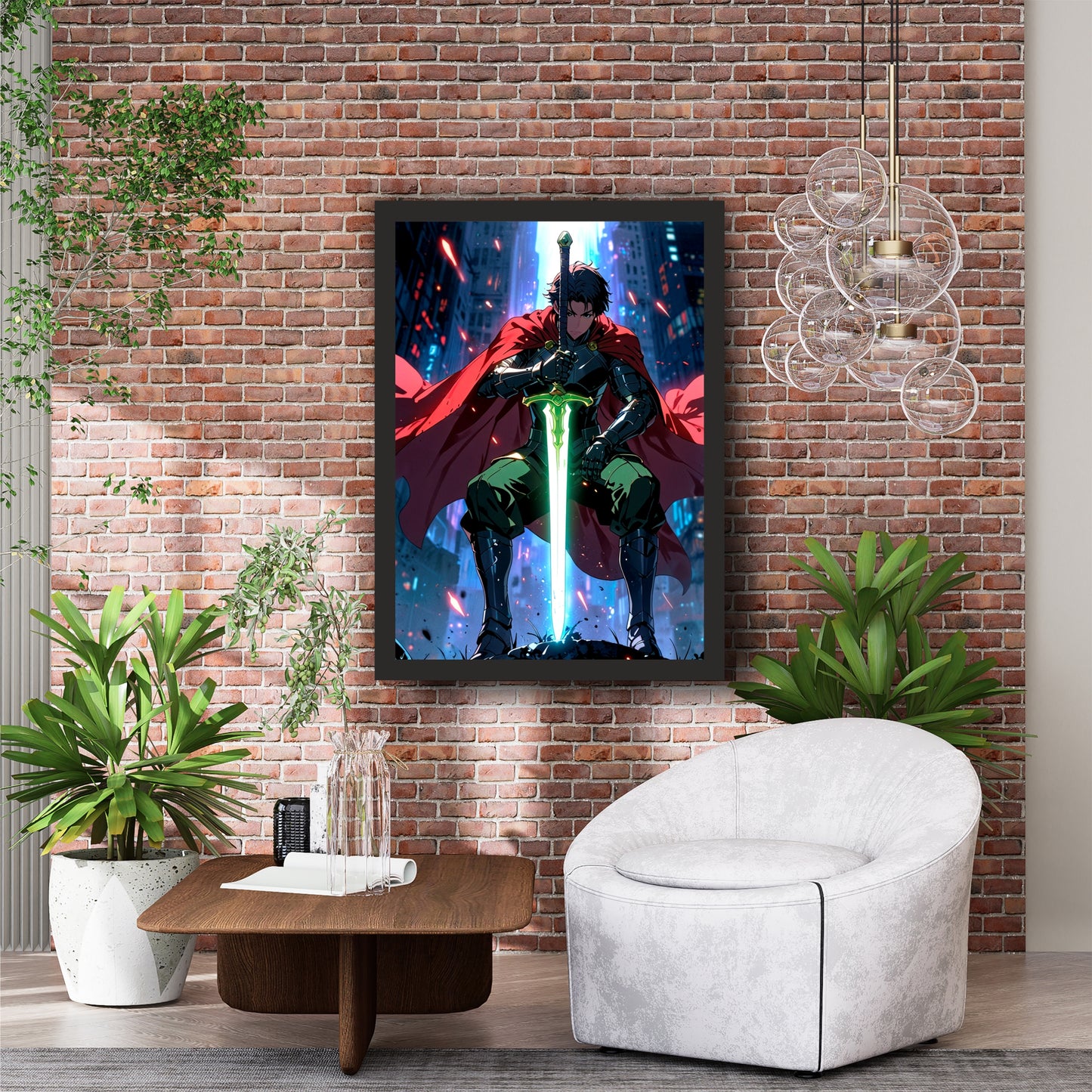Fantasy Warrior Wall Art | Glowing Sword Anime-Inspired Artwork