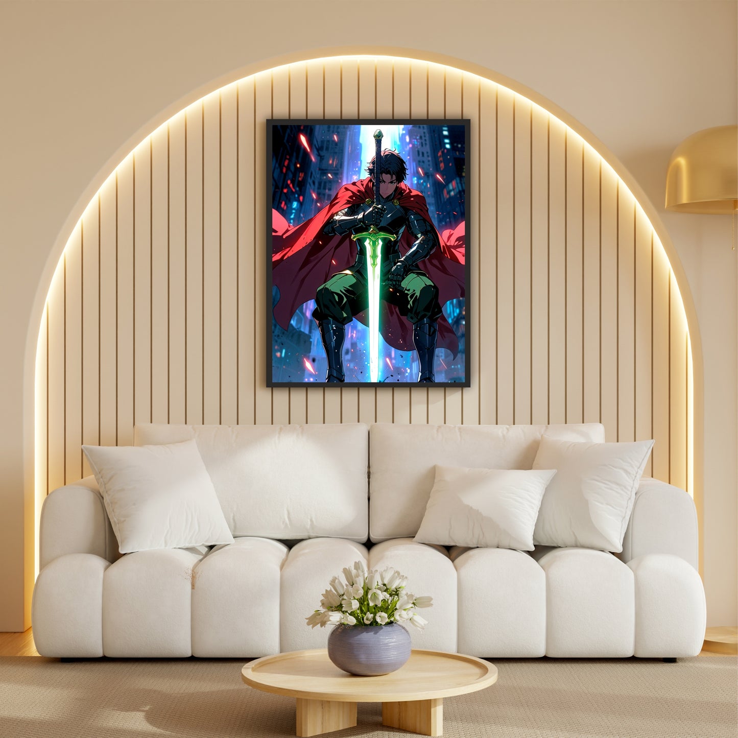 Fantasy Warrior Wall Art | Glowing Sword Anime-Inspired Artwork