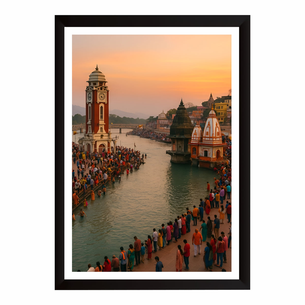 Har Ki Pauri Haridwar Wall Art | Holy Ganga Ghat Spiritual Landscape | Hindu Religious Wall Decor | Premium HD Framed Artwork