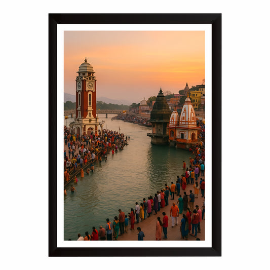Har Ki Pauri Haridwar Wall Art | Holy Ganga Ghat Spiritual Landscape | Hindu Religious Wall Decor | Premium HD Framed Artwork