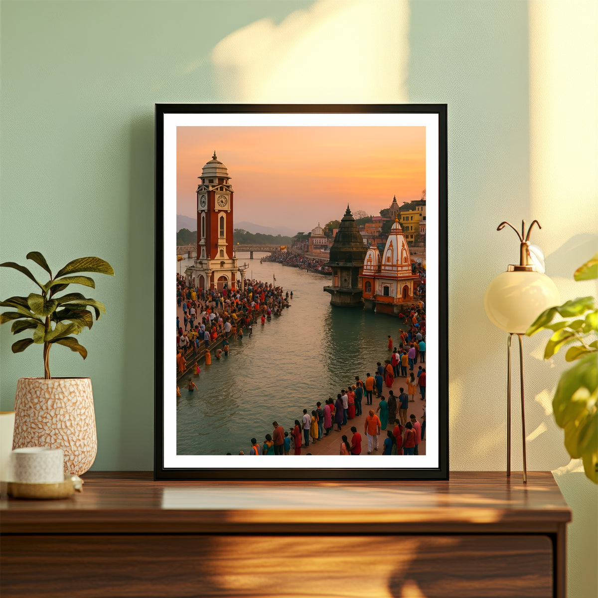 Har Ki Pauri Haridwar Wall Art | Holy Ganga Ghat Spiritual Landscape | Hindu Religious Wall Decor | Premium HD Framed Artwork