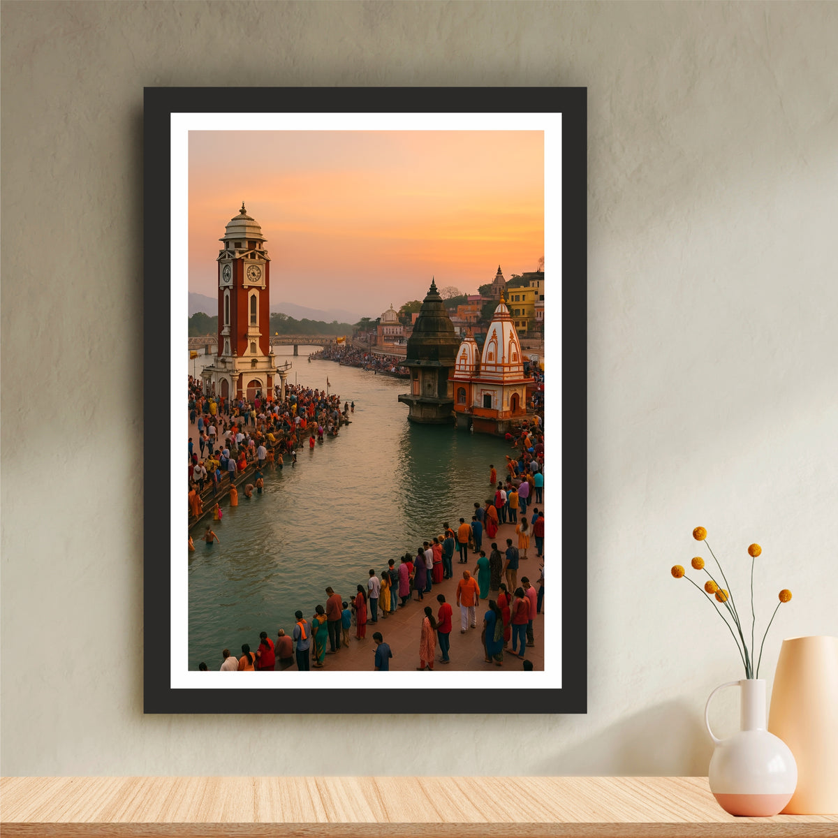 Har Ki Pauri Haridwar Wall Art | Holy Ganga Ghat Spiritual Landscape | Hindu Religious Wall Decor | Premium HD Framed Artwork