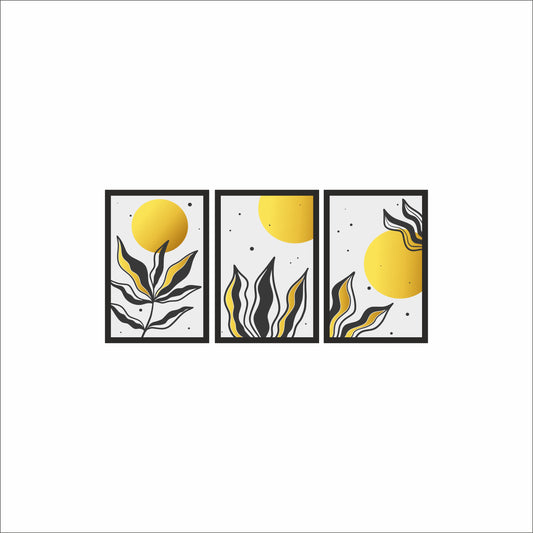 Golden Dawn Abstract Wall Frame Set – Modern Minimal Elegance ☀️🖤