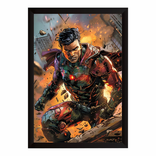Futuristic Superhero Wall Art | Cyber Warrior Action Artwork