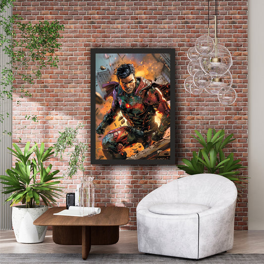 Futuristic Superhero Wall Art | Cyber Warrior Action Artwork
