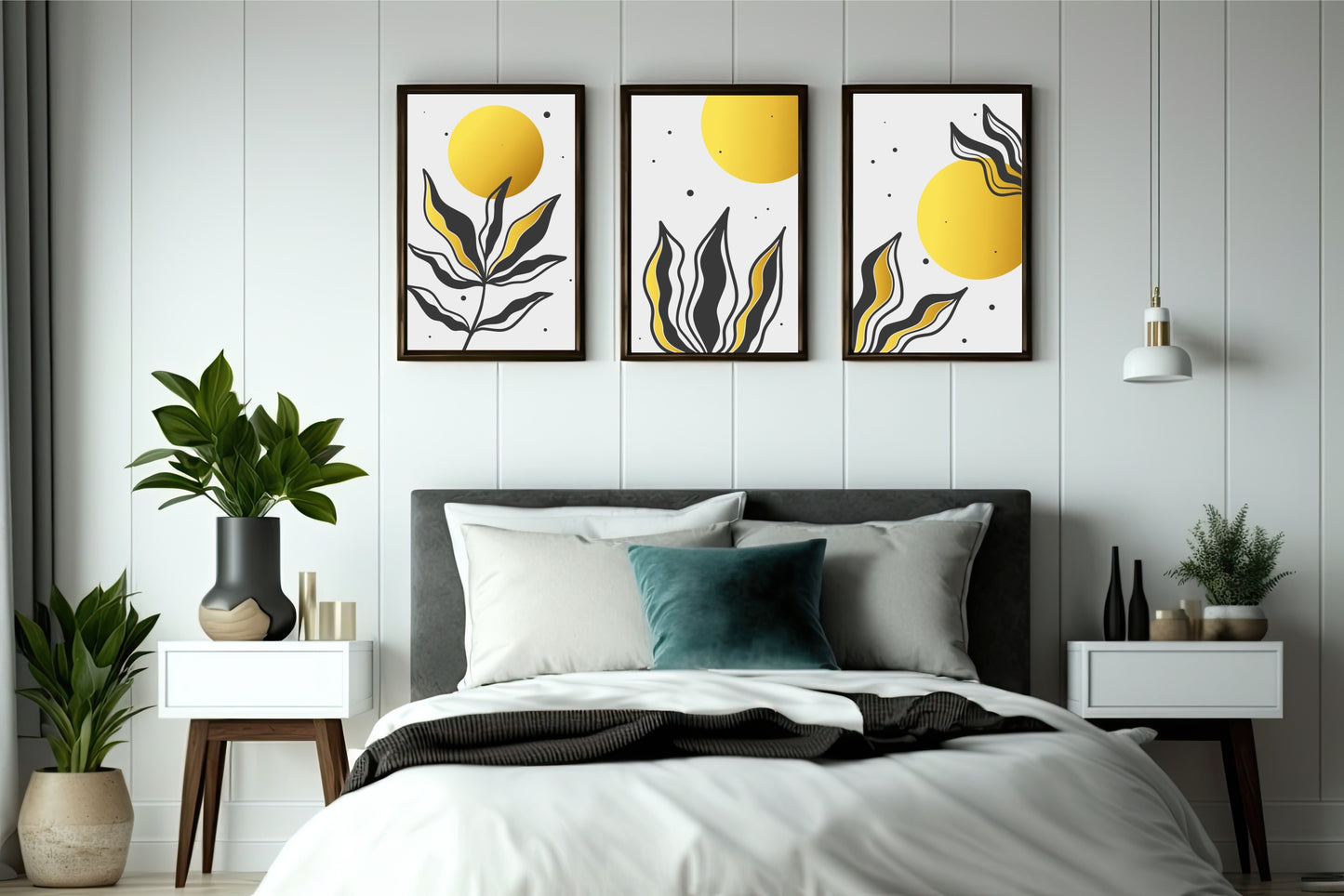 Golden Dawn Abstract Wall Frame Set – Modern Minimal Elegance ☀️🖤