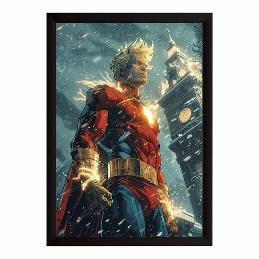 Superhero Lightning Warrior Wall Art | Comic Book Action Artwork