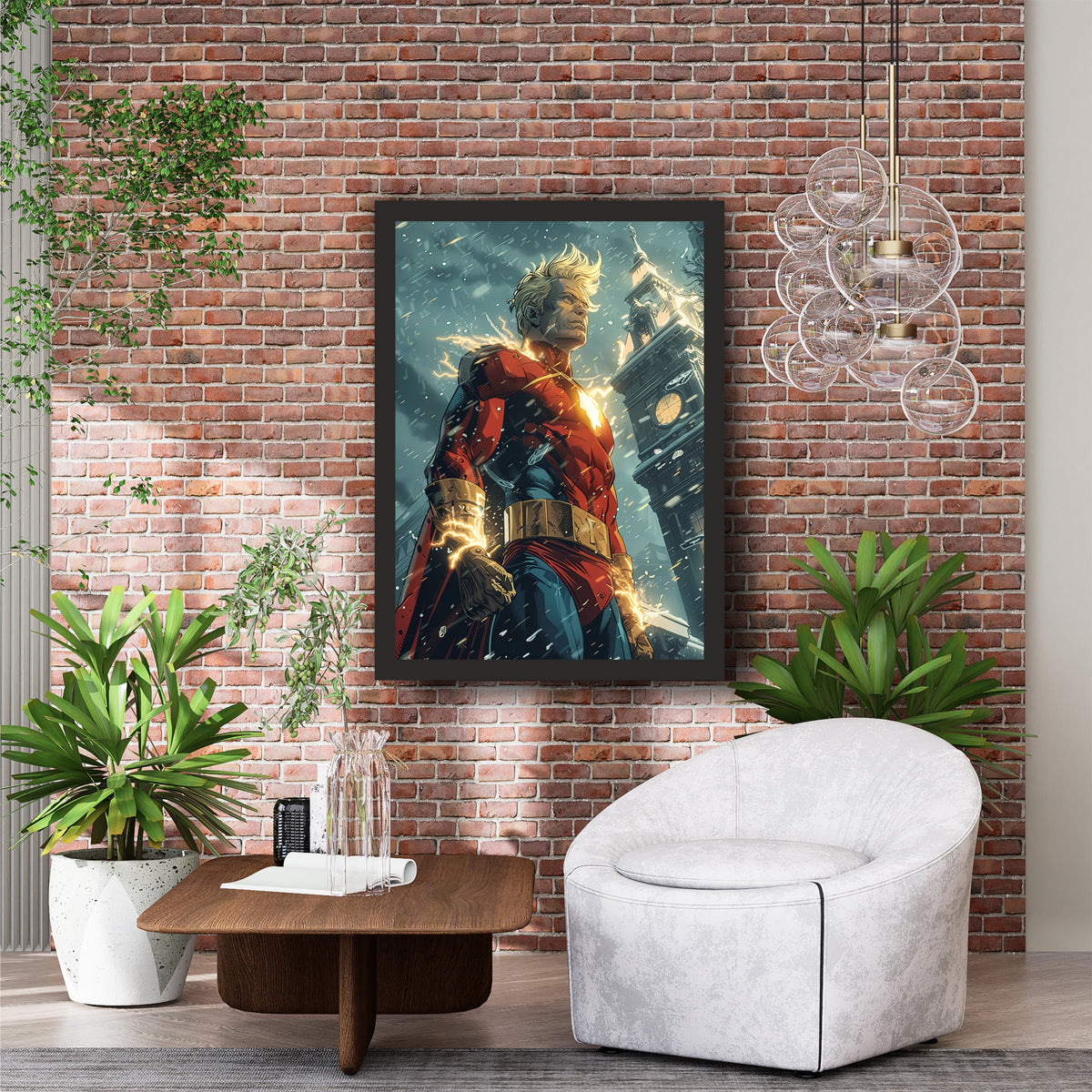 Superhero Lightning Warrior Wall Art | Comic Book Action Artwork