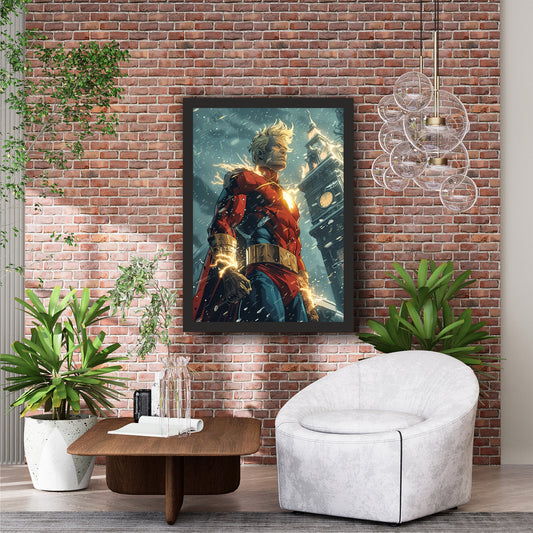 Superhero Lightning Warrior Wall Art | Comic Book Action Artwork