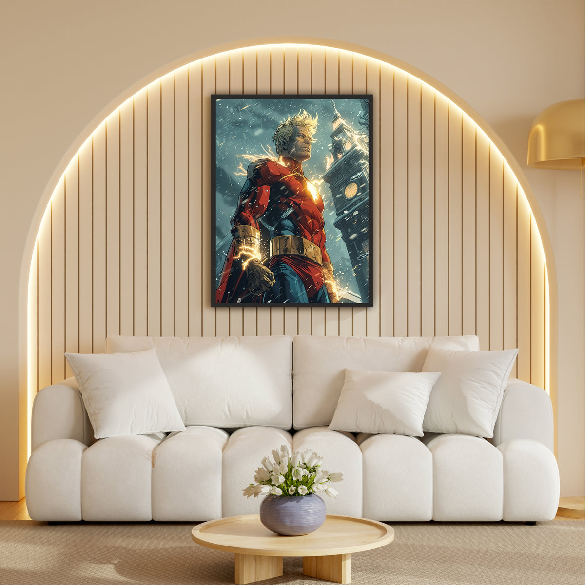Superhero Lightning Warrior Wall Art | Comic Book Action Artwork