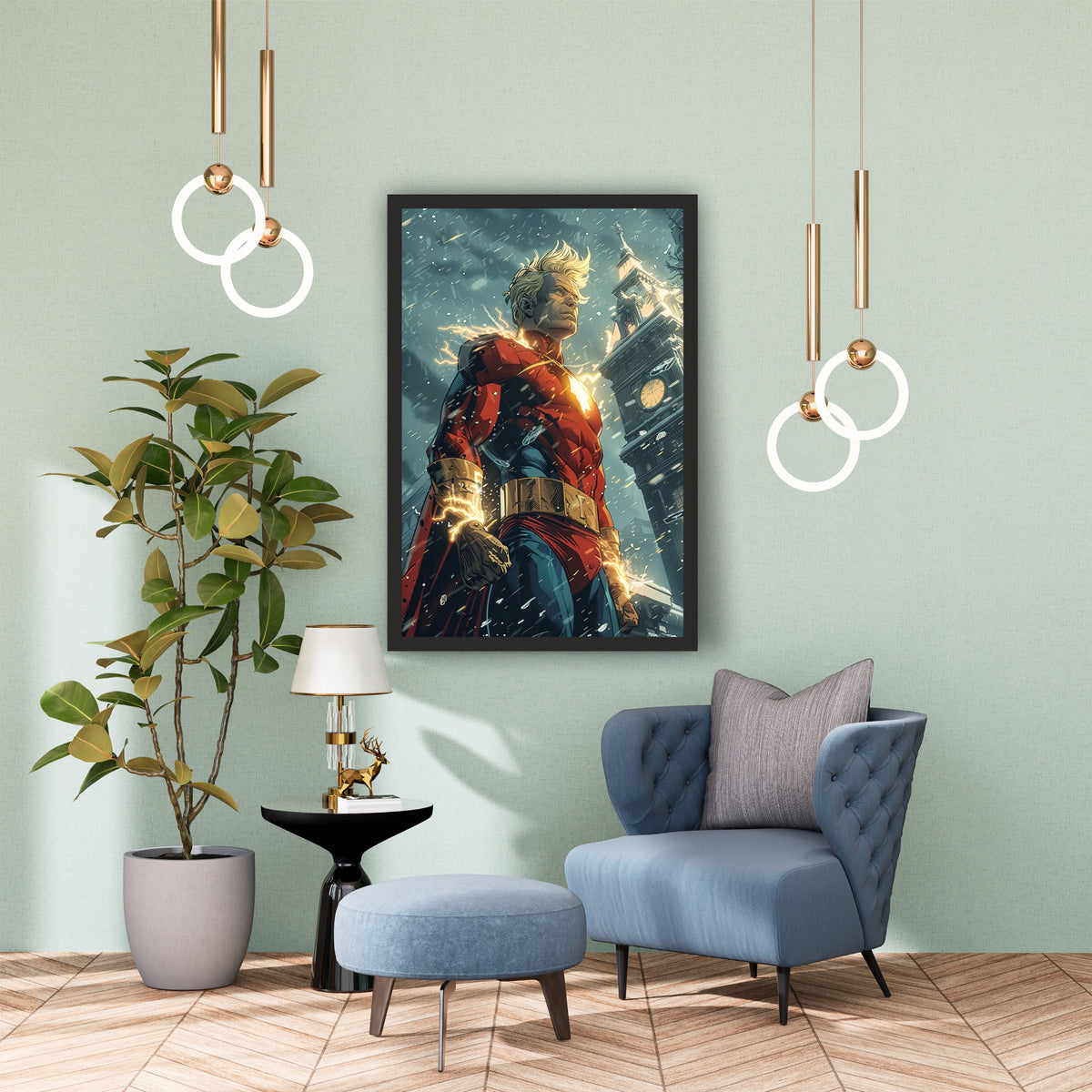 Superhero Lightning Warrior Wall Art | Comic Book Action Artwork