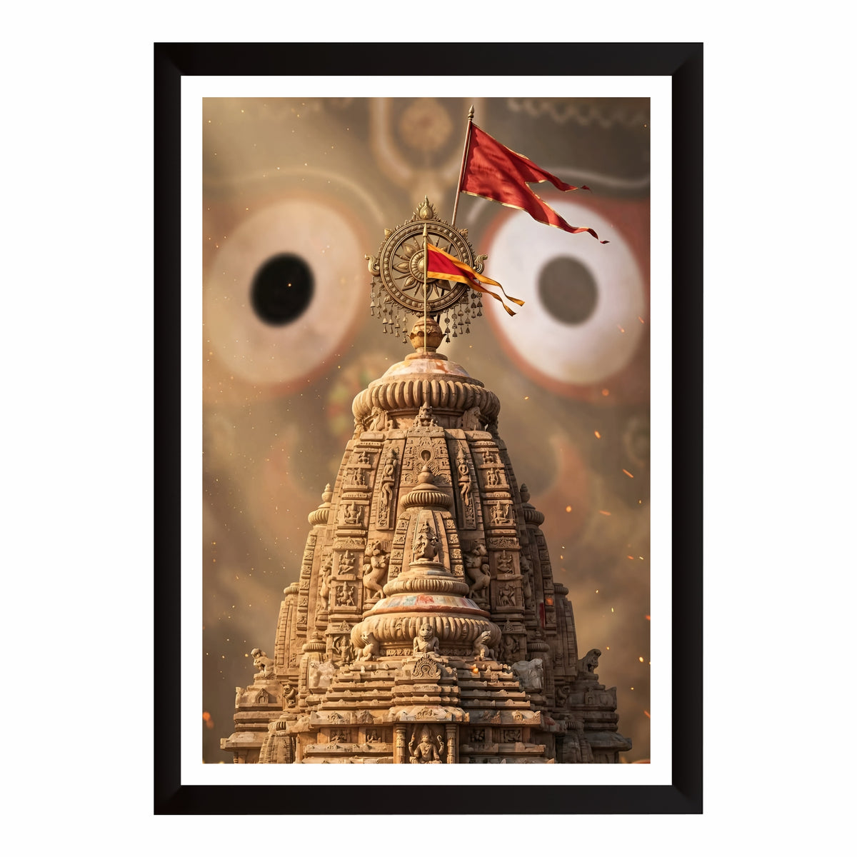 Jagannath Temple Puri Wall Art | Sacred Jagannath Mandir with Neelachakra & Patitapaban Bana | Hindu Spiritual Wall Decor | Premium HD Framed Artwork