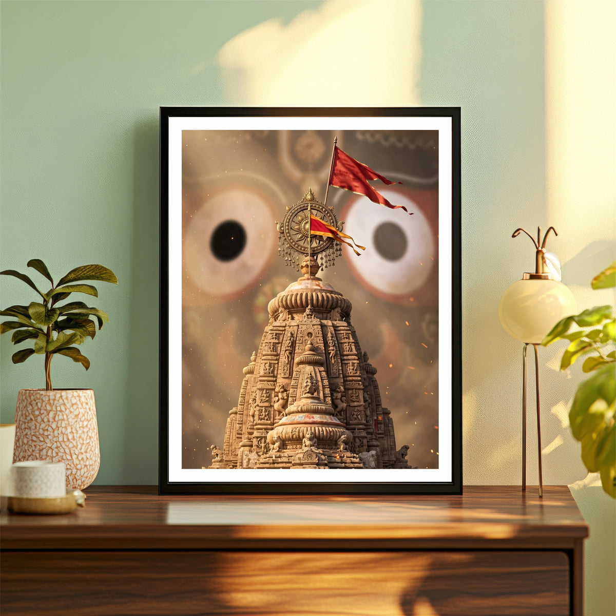 Jagannath Temple Puri Wall Art | Sacred Jagannath Mandir with Neelachakra & Patitapaban Bana | Hindu Spiritual Wall Decor | Premium HD Framed Artwork