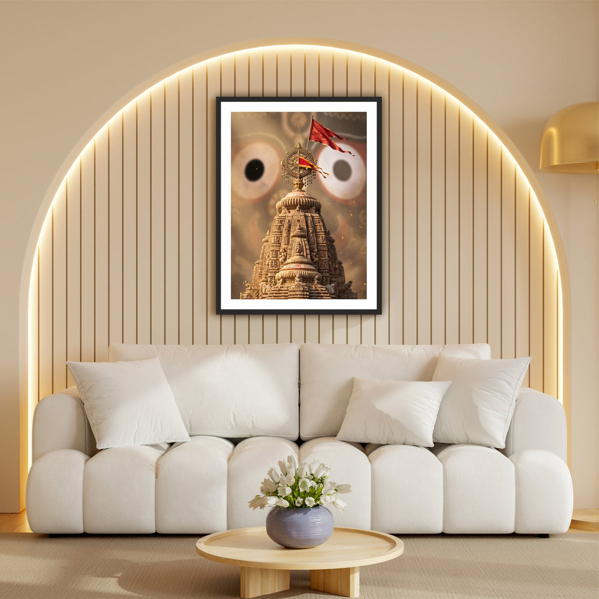 Jagannath Temple Puri Wall Art | Sacred Jagannath Mandir with Neelachakra & Patitapaban Bana | Hindu Spiritual Wall Decor | Premium HD Framed Artwork