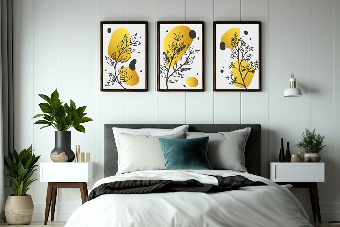 Golden Botanical Harmony Wall Frame Set – Nature’s Minimal Glow 🌿✨